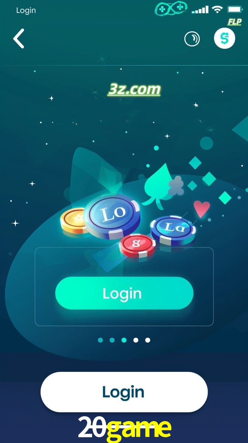 Login no aplicativo de cassino online 20game Brasil com bônus de boas-vindas